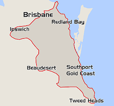 map showing Brisbane and Gold Coast
